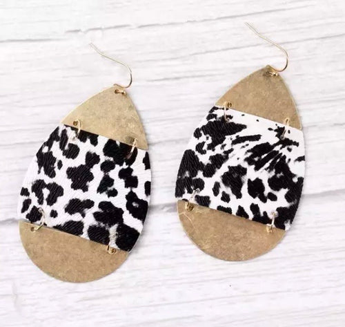 Teardrop leopard/metal earrings