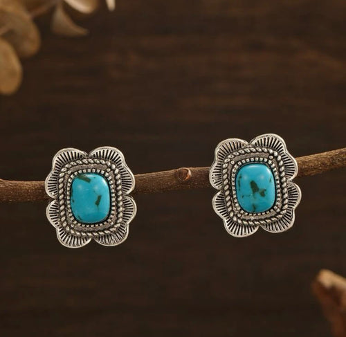 Square scalloped turquoise stud earrings