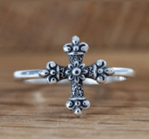 Cross thin band ring