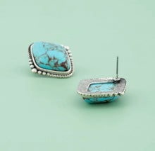 Load image into Gallery viewer, Diamond turquoise stud earrings