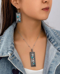 Western Bar Cross Necklace/Earrings