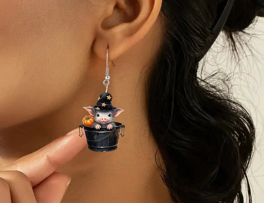 Acrylic Halloween Pig Earrings