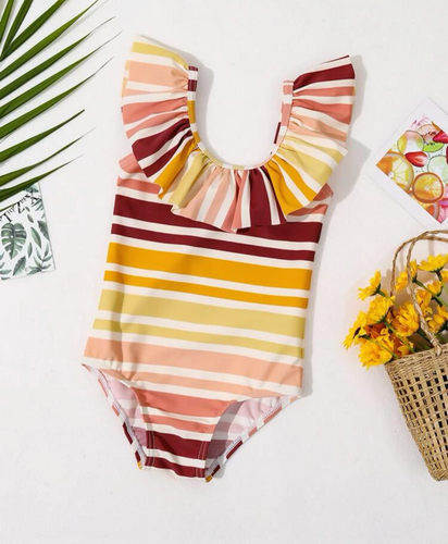 Brown striped swimsuit