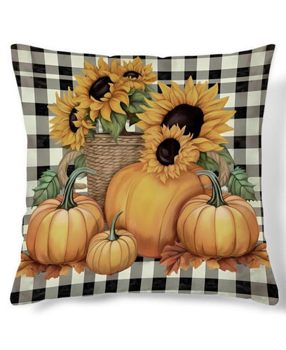 Checkered Sunflower Pumpkin Pillow Case