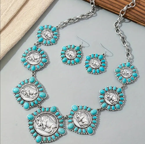 Turquoise Buffalo Nickel Jewelry Set