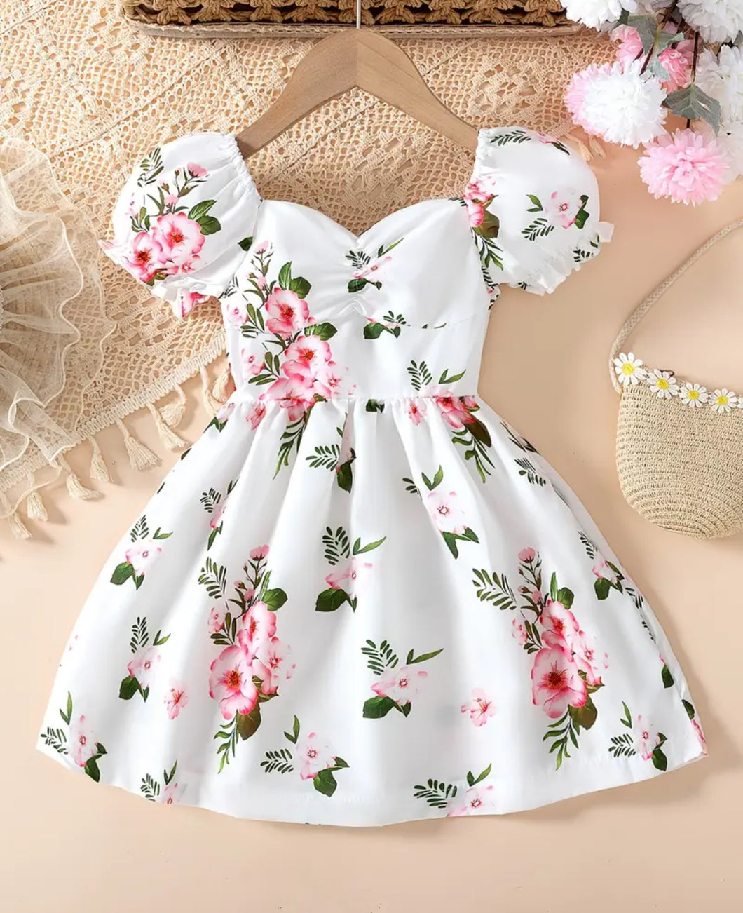 Flower Lantern Sleeve Dress