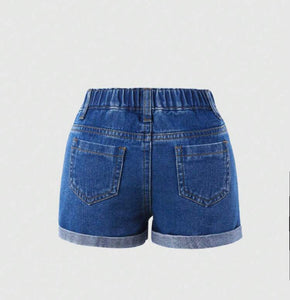 Rolled hem distressed jean shorts