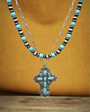 Load image into Gallery viewer, Layered Cross Navajo Pearl Necklaces