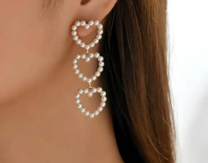 Pearl Post Dangle heart Earrings