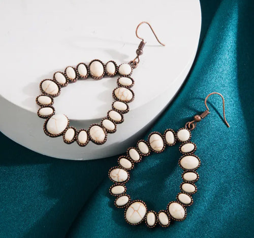 Exaggerated Hollow Teardrop Stone Earrings