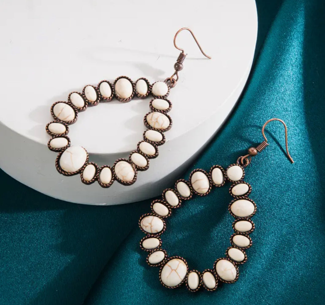 Exaggerated Hollow Teardrop Stone Earrings