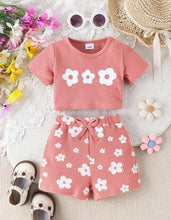 Load image into Gallery viewer, Ribbed flower short outfit