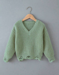 Girls Distressed V-Neck Sweater