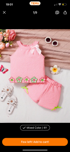 Checkered Flower Short Set