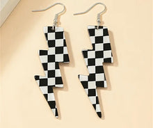 Load image into Gallery viewer, Acrylic Checkered Lightening bolt earrings