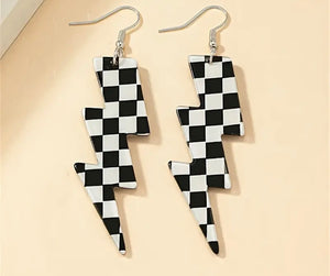 Acrylic Checkered Lightening bolt earrings