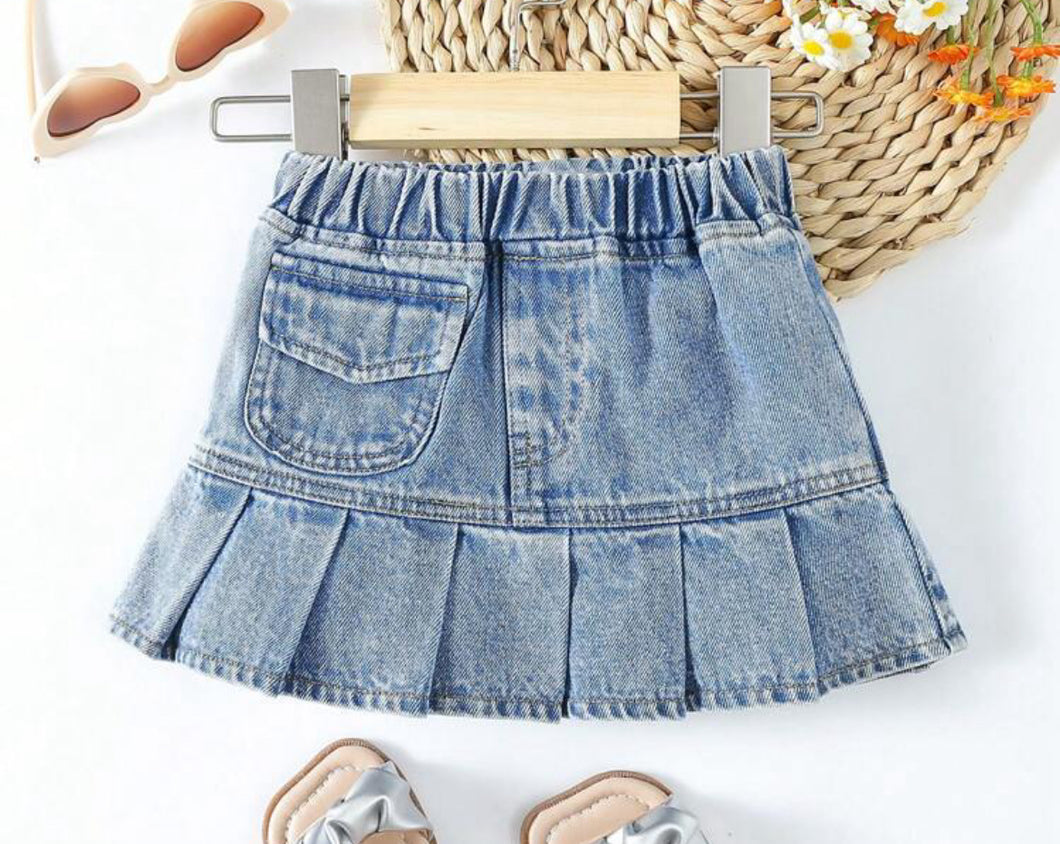 Pleated Jean Skirt