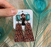 Load image into Gallery viewer, Engraved Turquoise Post Earrings