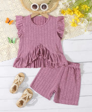 Load image into Gallery viewer, Ruffled Ribbed Short Outfit