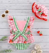 Load image into Gallery viewer, Striped Strawberry Romper/Hat