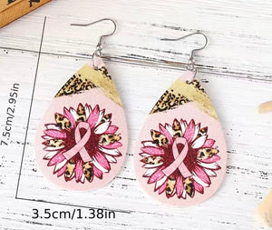 Leopard pink ribbon earrings