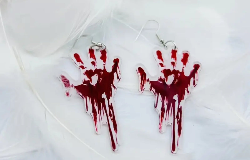 Acrylic Halloween Blood Hands Earrings