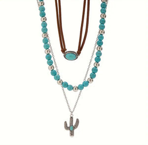 3 Pc Cactus/Turquoise Necklace Set