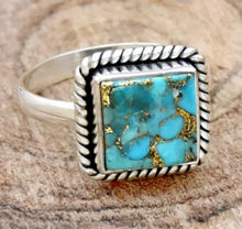 Load image into Gallery viewer, Square Bohemian stone Turquoise ring
