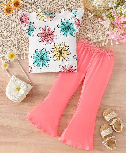 Ruffled Sleeve Flower Outfit