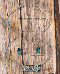 Cactus pendant necklace and earring set