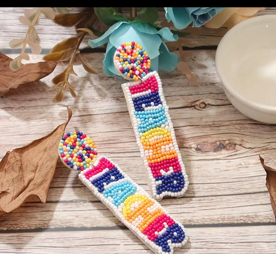 Pom Beaded teacher earrings