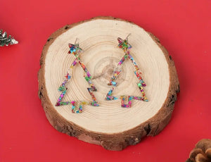 Hollow Acrylic Glitter Tree Earrings