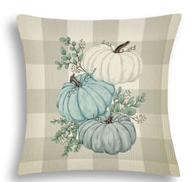 Load image into Gallery viewer, Checkered Blue Stacked Pumpkin Pillow Case
