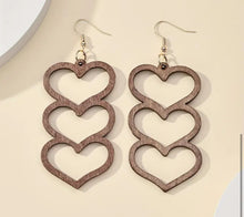 Load image into Gallery viewer, Wooden Stacked Heart Earrings