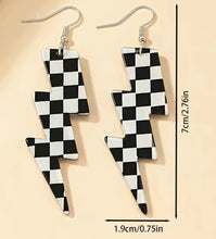 Load image into Gallery viewer, Acrylic Checkered Lightening bolt earrings