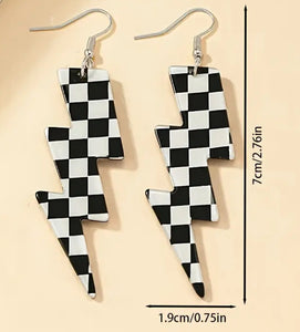 Acrylic Checkered Lightening bolt earrings