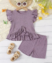 Load image into Gallery viewer, Ruffled Ribbed Short Outfit