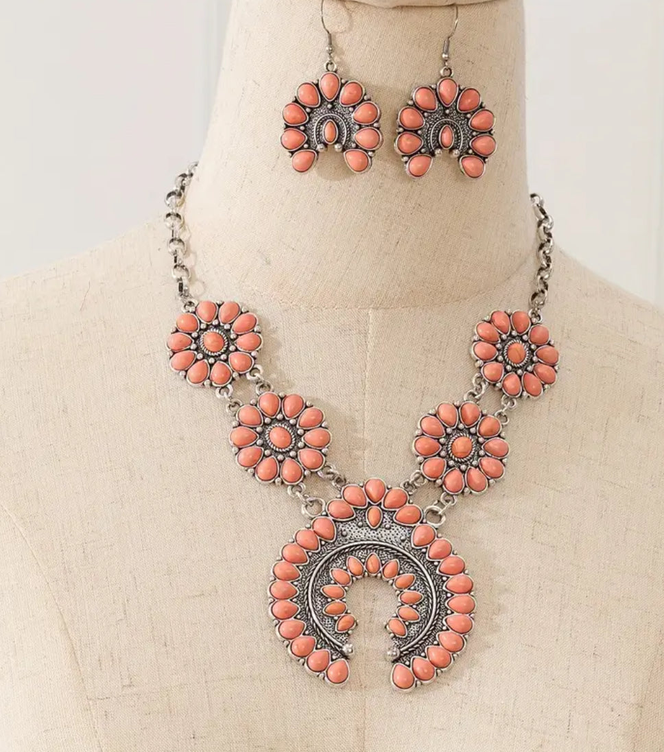 Peach Squash Blossom Jewelry Set