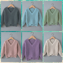 Load image into Gallery viewer, Girls Distressed V-Neck Sweater