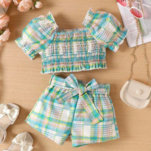 Load image into Gallery viewer, Green Plaid Short Outfit