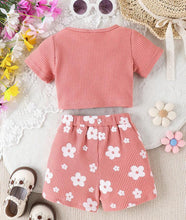 Load image into Gallery viewer, Ribbed flower short outfit