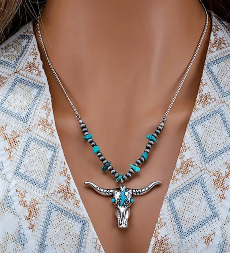 Western Faux Steer Head Necklace