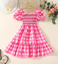 Load image into Gallery viewer, Pink Checkered Puff Sleeve Dress
