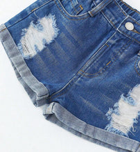 Load image into Gallery viewer, Rolled hem distressed jean shorts