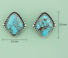 Load image into Gallery viewer, Diamond turquoise stud earrings