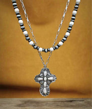 Load image into Gallery viewer, Layered Cross Navajo Pearl Necklaces
