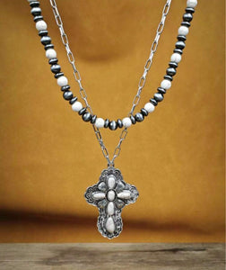 Layered Cross Navajo Pearl Necklaces
