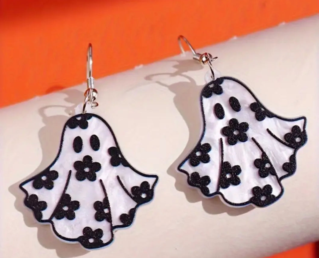 Acrylic Halloween Flower Ghost Earrings