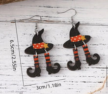 Load image into Gallery viewer, Wooden Halloween Witch Earrings