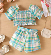 Load image into Gallery viewer, Green Plaid Short Outfit